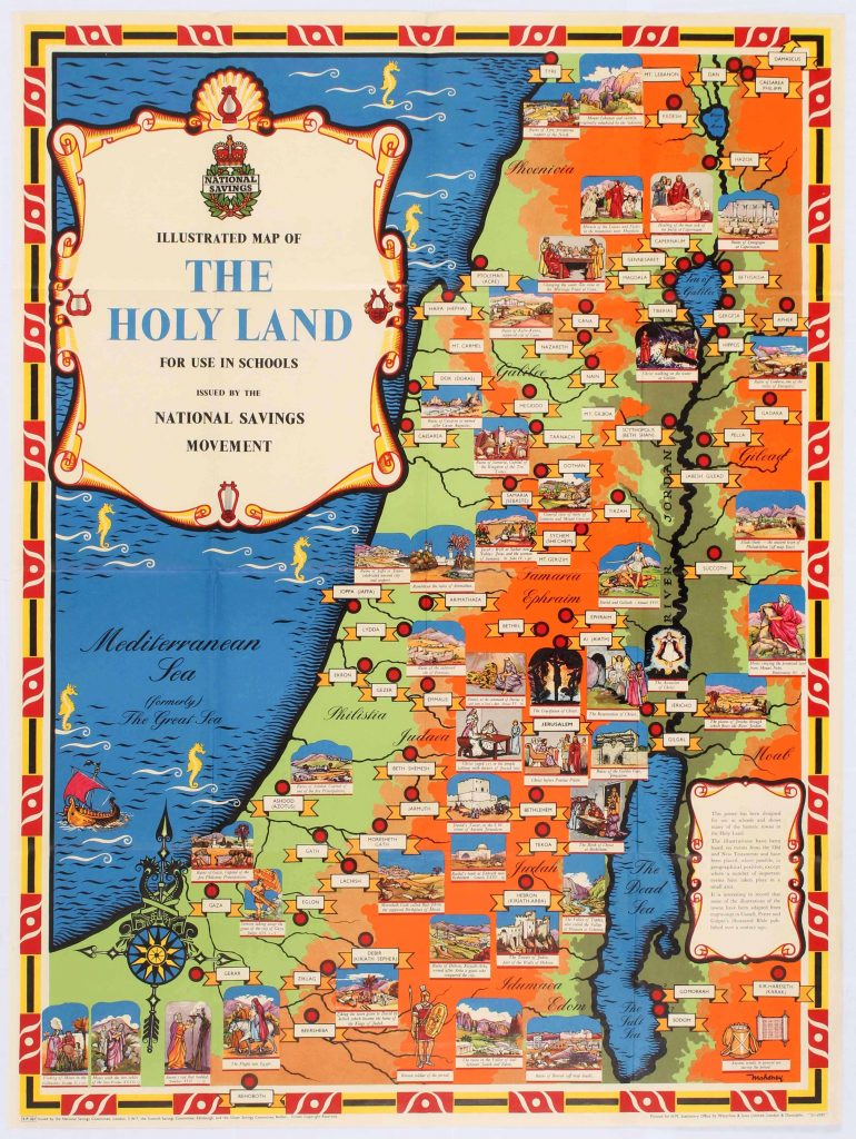 1951 Vintage Map Travel Poster Holy Land Israel VINTAGE ISRAELI POSTERS