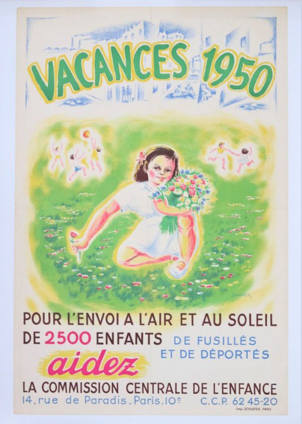 Large poster in lithographic print - Call for help the children of the DPs in France. Paris 1950