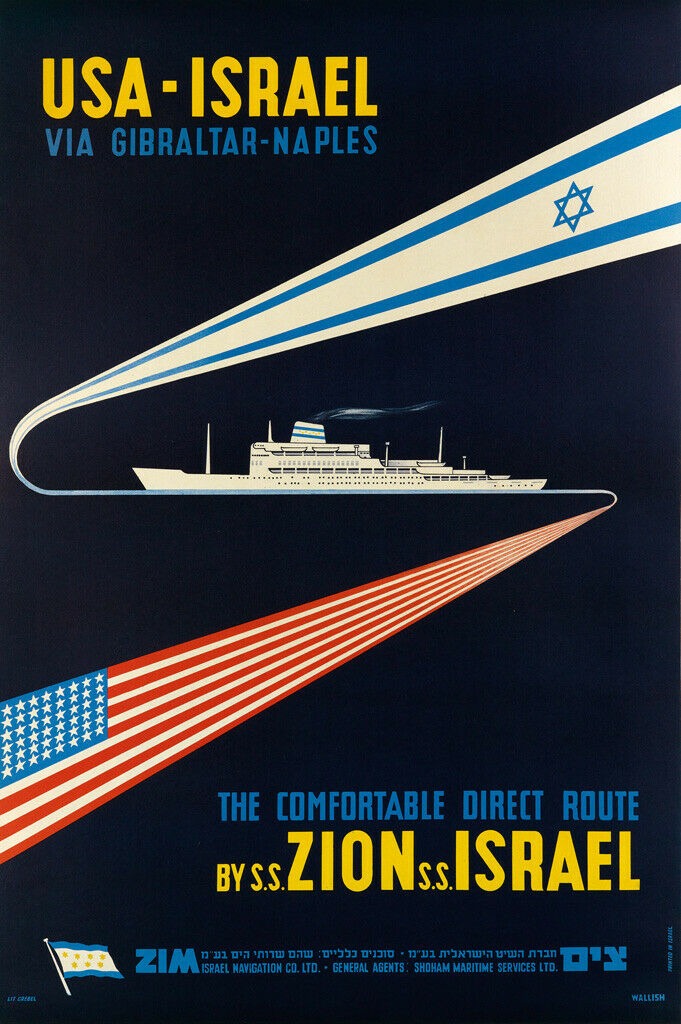 Vintage israeli posters zim usa 1950 Otte Wallish