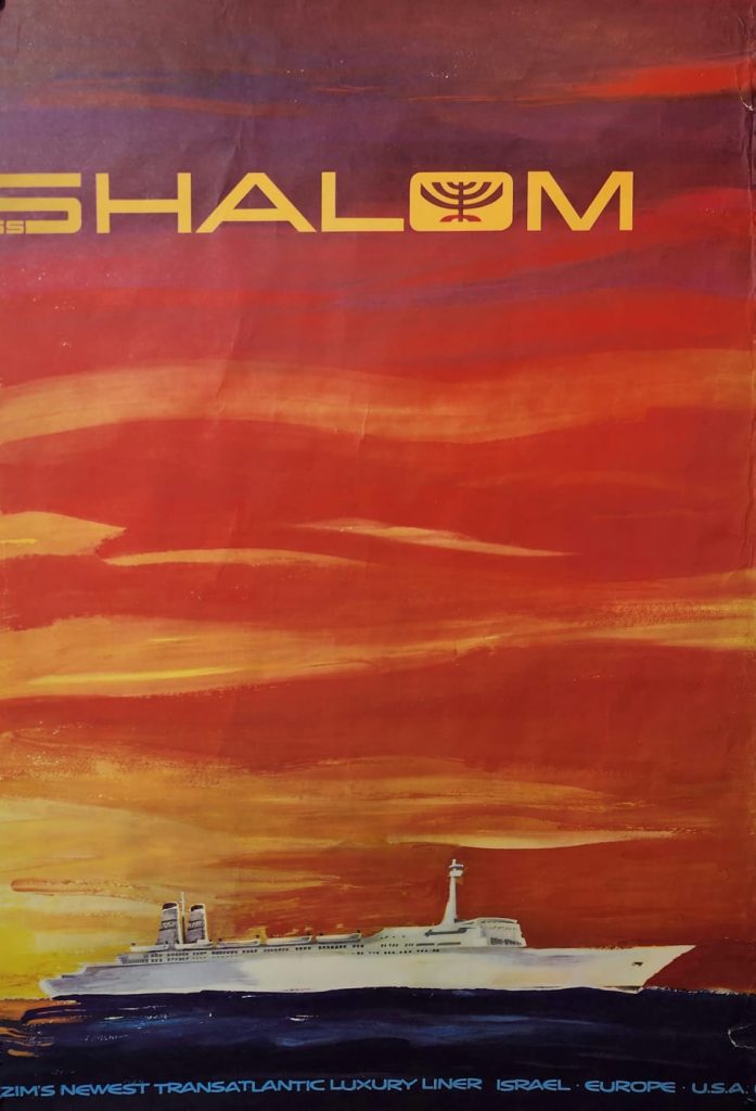 "Shalom" Zim Company Rare Travel Vintage Israeli Poster 1960s