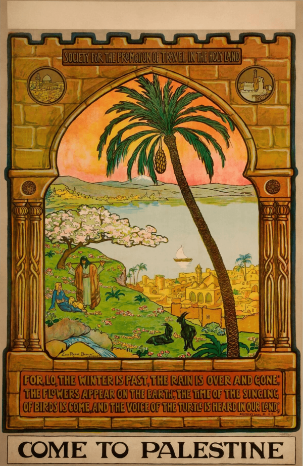 "Come to Palestine" Extremely rare Ze’ev Raban Poster for the Society for the Promotion of Travel in the Holy, Jerusalem, 1929