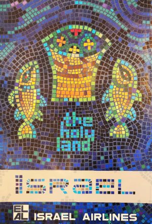 Vintage EL AL Israel Airlines Poster – “The Holy Land” (1957), Design by S. Grundman