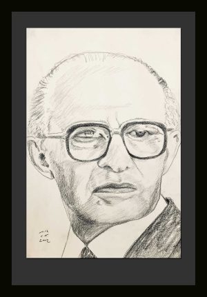 Original Drawing – Chaim Topol depicts Menachem Begin (2002) A pencil drawing by the renowned actor and artist Chaim Topol (1935–2023)